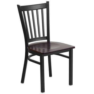 Flash Furniture XU-DG-6Q2B-VRT-WALW-GG Metal Vertical Slat Back .62" Thick Walnut Finish Plywood Seat Hercules Series Restaurant Chair