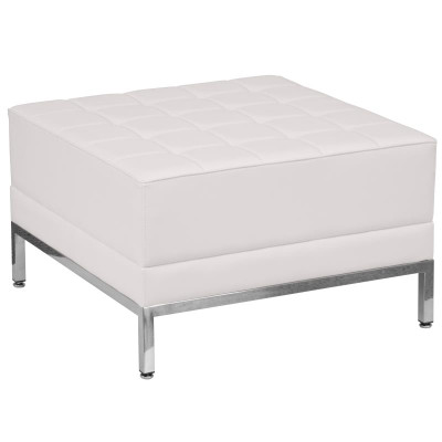 Flash Furniture ZB-IMAG-OTTOMAN-WH-GG 28" W x 28" D x 17" H White LeatherSoft Integrated Stainless Steel Legs Hercules Imagination Series Ottoman