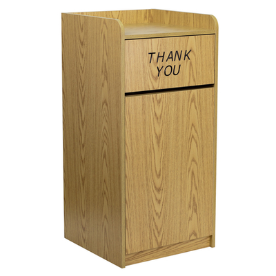 Flash Furniture MT-M8520-TRA-OAK-GG 36 Gal. Oak Melamine Finish Square Tray Top Trash Receptacle