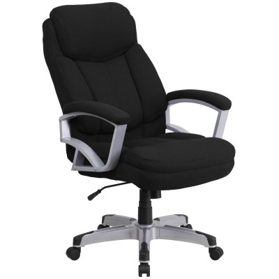 Flash Furniture GO-1850-1-FAB-GG Black Polyester Upholstery Padded Arms High Back Hercules Series Big & Tall Executive Swivel Office Chair