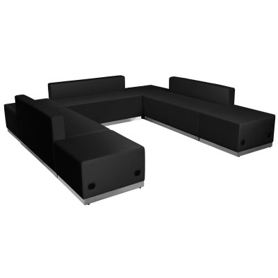 Flash Furniture ZB-803-660-SET-BK-GG Black LeatherSoft with Brushed Stainless Steel Base Modular Hercules Alon Series Reception Configuration