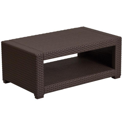 Flash Furniture DAD-SF1-R-GG 36.5" W x 22" D x 15" H Chocolate Brown Faux Rattan With Resin Frame Rectangular Outdoor Coffee Table