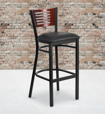 Flash Furniture XU-DG-6H1B-MAH-BAR-BLKV-GG Black Vinyl Seat Steel Black Powder Coated Frame Hercules Series Restaurant Bar Stool