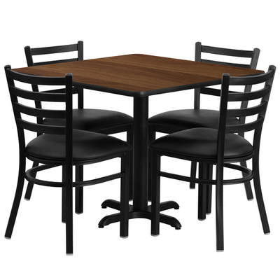 Flash Furniture HDBF1016-GG 36" Dia. x 30" H Walnut Laminate Finish Square Table Set with 4 Metal Ladder Back Bar Stools