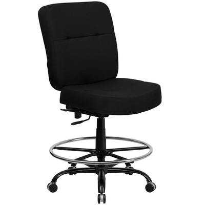 Flash Furniture WL-735SYG-BK-D-GG Black Fabric Seat and Padded Back without Arms Hercules Series Big &amp; Tall Drafting Stool