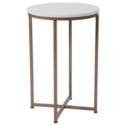 Flash Furniture NAN-JH-1787ET-GG 15.75&quot; W x 24 &quot;H White Laminate Finish Top with Matte Gold Powder Coated Cross Frame Hamstead Collection End Table