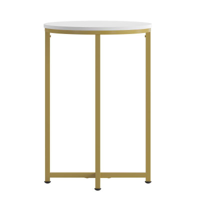 Flash Furniture NAN-JH-1787ET-GG 15.75" W x 24 "H White Laminate Finish Top with Matte Gold Powder Coated Cross Frame Hamstead Collection End Table