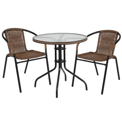 Flash Furniture TLH-087RD-037BN2-GG Brown Steel Round Table Set with 2 Chairs