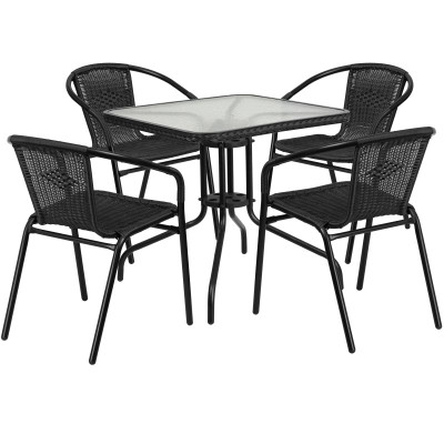 Flash Furniture TLH-073SQ-037BK4-GG Black Steel Square Table Set with 4 Chairs
