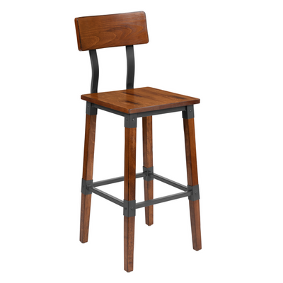 Flash Furniture 2-XU-DG-W0236B-GG Rustic Walnut Finish Wood Back and Seat Beechwood Frame Dining Barstool - Set of 2