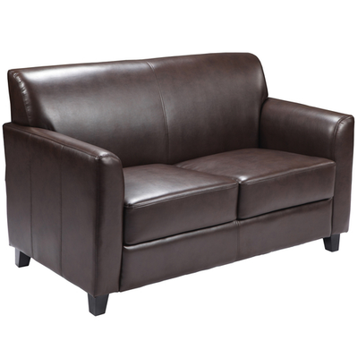 Flash Furniture BT-827-2-BN-GG Brown LeatherSoft with Black Wood Feet Hercules Diplomat Series Reception Loveseat