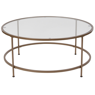 Flash Furniture NAN-JN-21750CT-GG 35.25&quot; W x 15.25 &quot;H Clear Tempered Glass Surface with Matte Gold Powder Coated Frame Astoria Collection Coffee Table