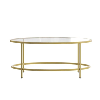 Flash Furniture NAN-JN-21750CT-GG 35.25" W x 15.25 "H Clear Tempered Glass Surface with Matte Gold Powder Coated Frame Astoria Collection Coffee Table