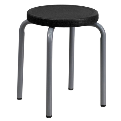 Flash Furniture YK01B-GG Black Heavy Duty Plastic Seat and Silver Powder Coated Steel Frame Stool