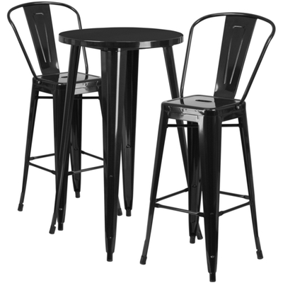 Flash Furniture CH-51080BH-2-30CAFE-BK-GG 24" Dia. x 41" H Black Metal Round Bar Height Table and 2 Bar Stool Set