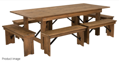 Flash Furniture XA-FARM-3-GG 96&quot;W x 40&quot;D x 30&quot;H Folding Table With Wood Base Rectangular Antique Rustic Design Hercules Series Folding Farm Table Set