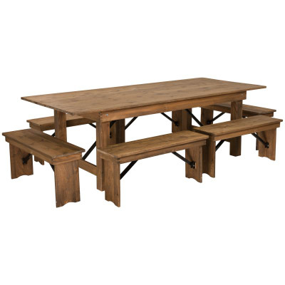 Flash Furniture XA-FARM-3-GG 96"W x 40"D x 30"H Folding Table With Wood Base Rectangular Antique Rustic Design Hercules Series Folding Farm Table Set