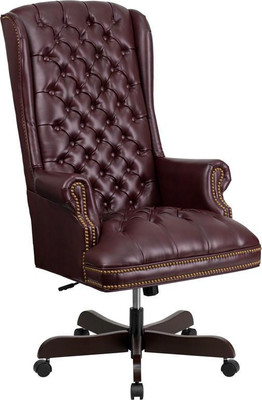 Flash Furniture CI-360-BY-GG Burgundy Bonded Leather Mahogany Wood Capped Metal Base Traditional Executive Swivel Office Chair