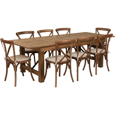 Flash Furniture XA-FARM-12-GG 96&quot; W x 40&quot; D x 30&quot; H Rectangular Antique Rustic Folding Hercules Series Farm Table Set with 8 Chairs