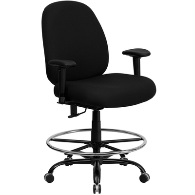 Flash Furniture WL-715MG-BK-AD-GG Black Fabric Seat with Height Adjustable Arms Hercules Series Big &amp; Tall Drafting Stool