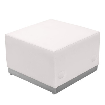 Flash Furniture ZB-803-OTTOMAN-WH-GG 25.5" x 16" H x 25.25" D White Leathersoft Taut with Brushed Stainless Steel Base Hercules Alon Series Ottoman