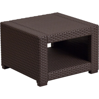 Flash Furniture DAD-SF1-S-GG 22&quot; W x 22&quot; D x 15.25&quot; H Chocolate Brown Faux Rattan With Resin Frame Square Outdoor End Table