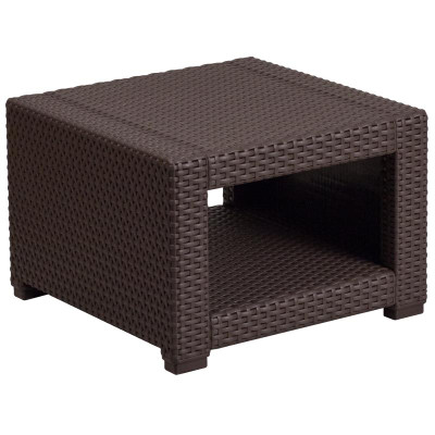Flash Furniture DAD-SF1-S-GG 22" W x 22" D x 15.25" H Chocolate Brown Faux Rattan With Resin Frame Square Outdoor End Table