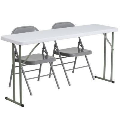 Flash Furniture RB-1860-1-GG Gray Steel Rectangular Folding Training Table and 2 Chair Set