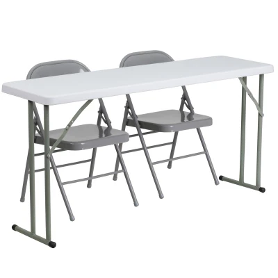 Flash Furniture RB-1860-1-GG Gray Steel Rectangular Folding Training Table and 2 Chair Set