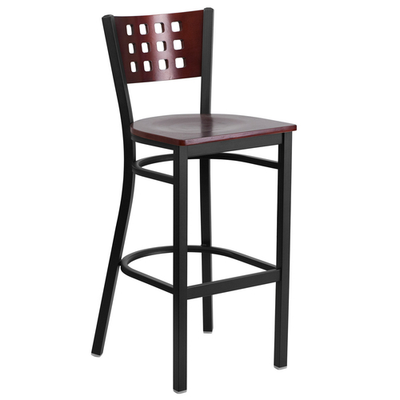 Flash Furniture XU-DG-60118-MAH-BAR-MTL-GG Mahogany Finish Seat Steel Black Powder Coated Frame Hercules Series Restaurant Bar Stool
