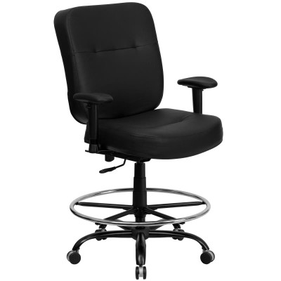 Flash Furniture WL-735SYG-BK-LEA-AD-GG Black Bonded Leather Seat and Padded Back with Height Adjustable Arms Hercules Series Big & Tall Drafting Stool