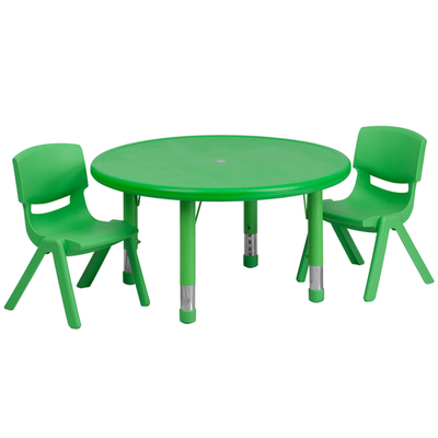 Flash Furniture YU-YCX-0073-2-ROUND-TBL-GREEN-R-GG 33" Dia. x 14 1/2" - 23 3/4" Adjustable Height Green Round Preschool Activity Table Set with 2 Chairs