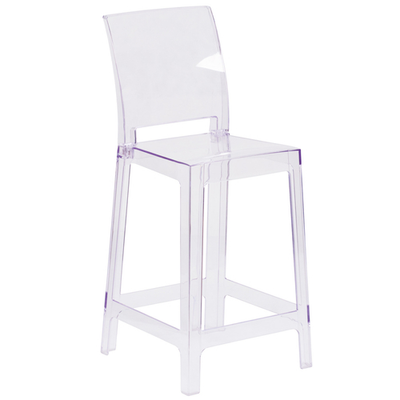 Flash Furniture OW-SQUAREBACK-24-GG Transparent Crystal Molded Polycarbonate Square Back Ghost Counter Stool