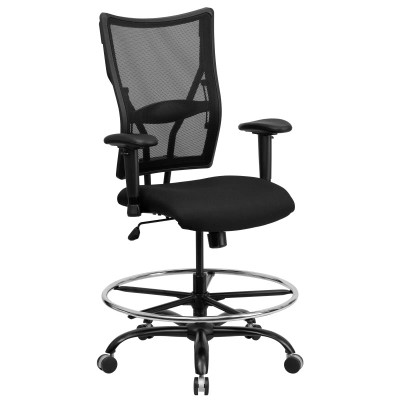 Flash Furniture WL-5029SYG-AD-GG Black Padded Fabric Seat with Height Adjustable Arms Hercules Series Big & Tall Drafting Stool