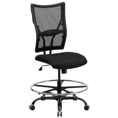 Flash Furniture WL-5029SYG-D-GG Black Padded Fabric Seat without Arms Hercules Series Big & Tall Drafting Stool
