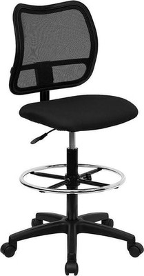 Flash Furniture WL-A277-BK-D-GG Black Padded Fabric Seat and Mesh Back without Arms Swivel Drafting Stool