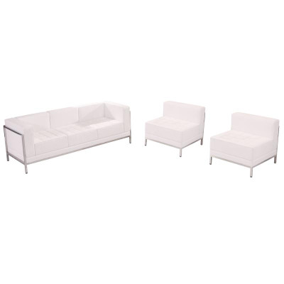 Flash Furniture ZB-IMAG-SET13-WH-GG White LeatherSoft With Integrated Stainless Steel Legs Modular Hercules Imagination Series Sofa