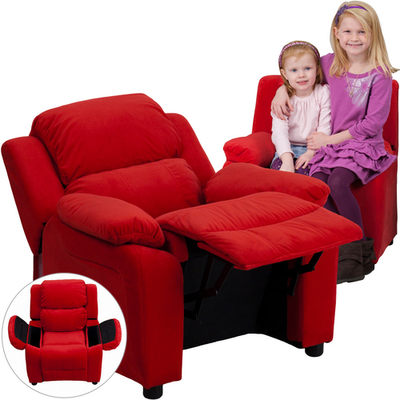 Flash Furniture BT-7985-KID-MIC-RED-GG 90 Lb. Red Microfiber Solid Hardwood Frame Contemporary Style Kids Recliner