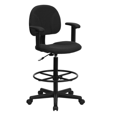 Flash Furniture BT-659-BLK-ARMS-GG 250 Lbs. Capacity Black Adjustable Padded Arms Ergonomic Swivel Drafting Stool