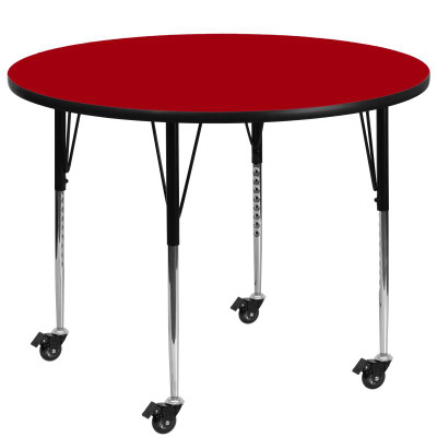 Flash Furniture XU-A42-RND-RED-T-A-CAS-GG 42" Dia. Round 22.25" - 30.25" Adjustable Height Red Activity Table