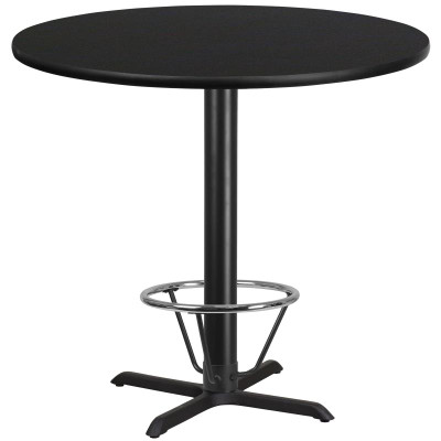 Flash Furniture XU-RD-42-BLKTB-T3333B-4CFR-GG Black Laminate Round Top PVC T-Mold Edge Table