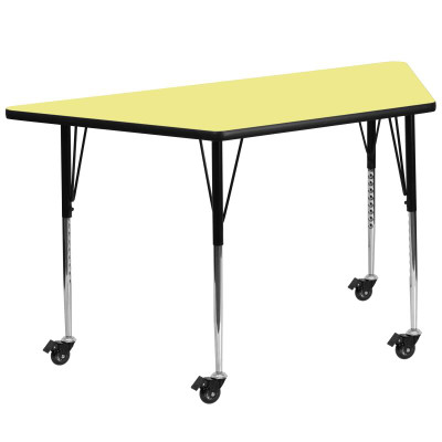 Flash Furniture XU-A3060-TRAP-YEL-T-A-CAS-GG 57.5" W x 26.25" D x 22.25" - 30.37" Adjustable Height Trapezoid Yellow Activity Table