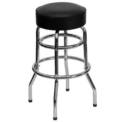 Flash Furniture XU-D-100-GG Black Vinyl Double Ring Chrome Frame Hercules Series Bar Stool