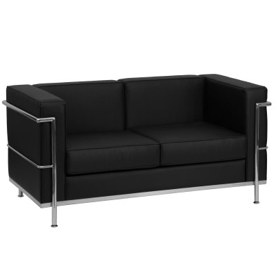 Flash Furniture ZB-REGAL-810-2-LS-BK-GG Black LeatherSoft With Integrated Stainless Steel Legs Hercules Regal Series Loveseat