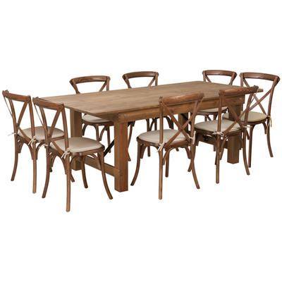 Flash Furniture XA-FARM-10-GG 84&quot; W x 40&quot; D x 30&quot; H Rectangular Antique Rustic Folding Hercules Series Farm Table Set with 8 Chairs