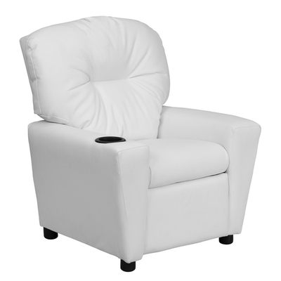Flash Furniture BT-7950-KID-WHITE-GG 90 Lb. White Vinyl Solid Hardwood Frame Contemporary Style Kids Recliner