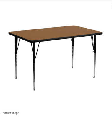 Flash Furniture XU-A2448-REC-OAK-T-A-GG 48"W x 24"D x 30-1/8" Adjustable Height Oak Laminate Top Rectangular Activity Table