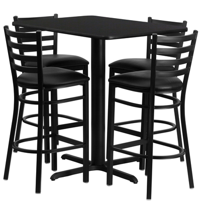 Flash Furniture HDBF1017-GG 42&quot; Dia. x 42&quot; H Black Laminate Finish Square Table Set with 4 Metal Ladder Back Bar Stools