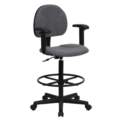 Flash Furniture BT-659-GRY-ARMS-GG 250 Lbs. Capacity Gray Adjustable Padded Arms Ergonomic Swivel Drafting Stool