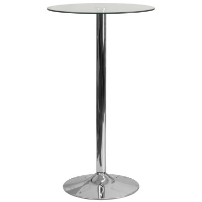 Flash Furniture CH-6-GG 23.5" Dia. Clear Glass Top Chrome Base with Protective Plastic Ring Round Table